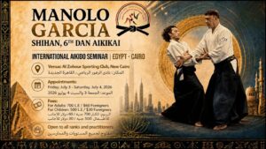 Cartel del Seminario Internacional de Aikido en El Cairo con Manolo García Shihan, 3 y 4 de julio de 2026